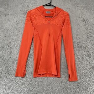 Athleta Hoodie Womens‎ XS Orange 1/4 Zip Thumbholes Running Workout Seamless